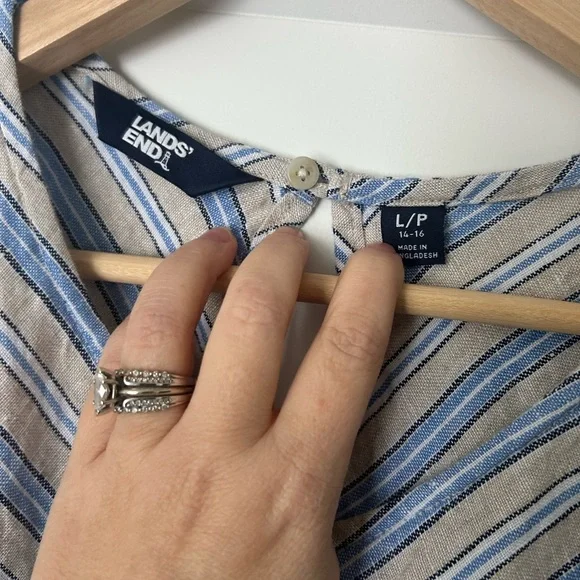 Lands' End women's blue linen shift dress with a striped pattern size LP - Picture 5 of 8